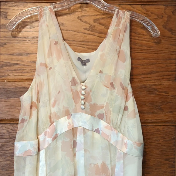 NWT Ann Taylor 100% Silk Pastel Floral Print Sheer Lined Midi Sleeveless Dress - Picture 2 of 8